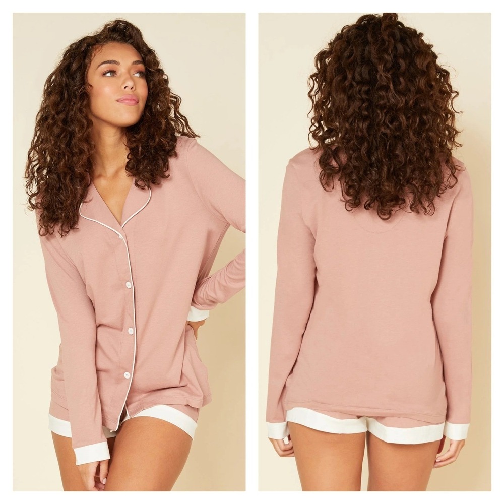 Cosabella Bella Long Sleeve Boxer Pajama Set Women's XL Pink New Cotton‎ Modal